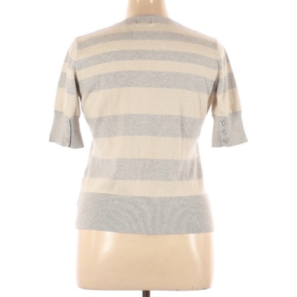 Kersh | Button Up Short Sleeve Stripped Top XL Gray Cream Color Vintage - Picture 6 of 9